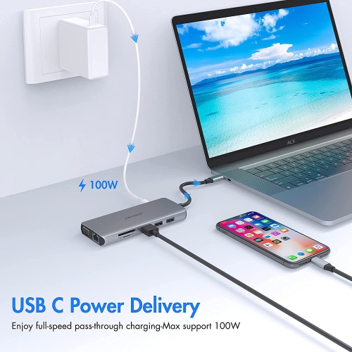 USB C Docking Station Dual Monitor Adapter USB-C Docking Station Triple Display USB C Hub to Dual HDMI,VGA,Ethernet,2USB3.0,2 USB2.0,PD,SD/TF, Audio