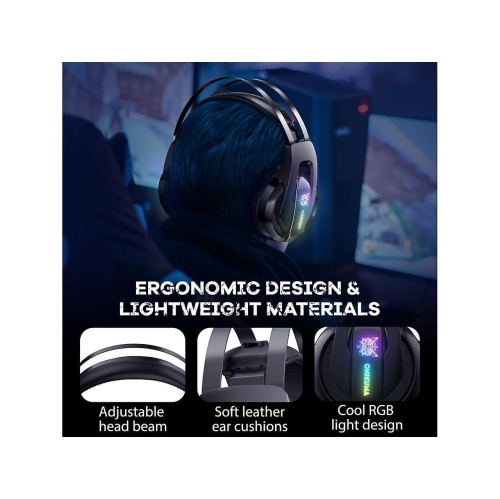 WINGOMART K16 Gaming Headset Over-ear 3.5mm LED Light Stereo Bass Game Headphones with Mic for PC Laptop Gamer Xbox One, PS5, PS4, PC, Nintendo