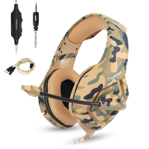 WINGOMART K1B Camouflage Gaming Headset Over-ear 3.5mm Stereo Bass Game Headphones with Mic for PC Laptop Gamer Xbox One, PS5, PS4, PC, Nintendo