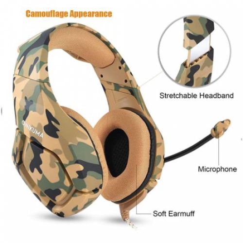 WINGOMART K1B Camouflage Gaming Headset Over-ear 3.5mm Stereo Bass Game Headphones with Mic for PC Laptop Gamer Xbox One, PS5, PS4, PC, Nintendo