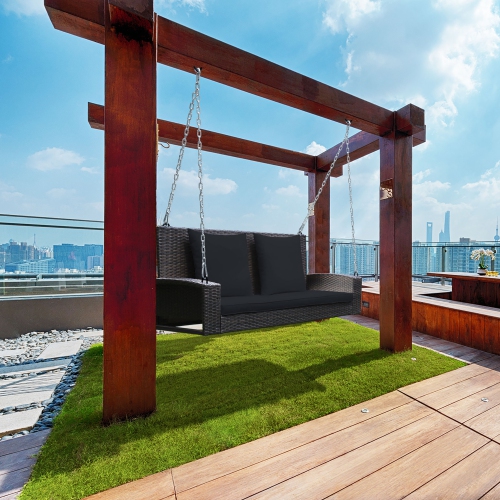 Costway 2-Person Patio Rattan Hanging Porch Swing Bench Chair Cushion
