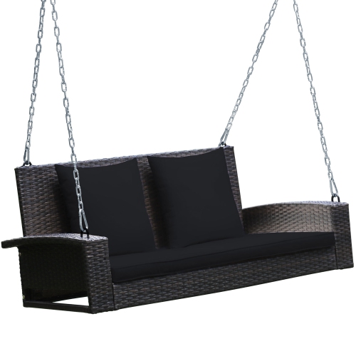 Costway 2-Person Patio Rattan Hanging Porch Swing Bench Chair Cushion
