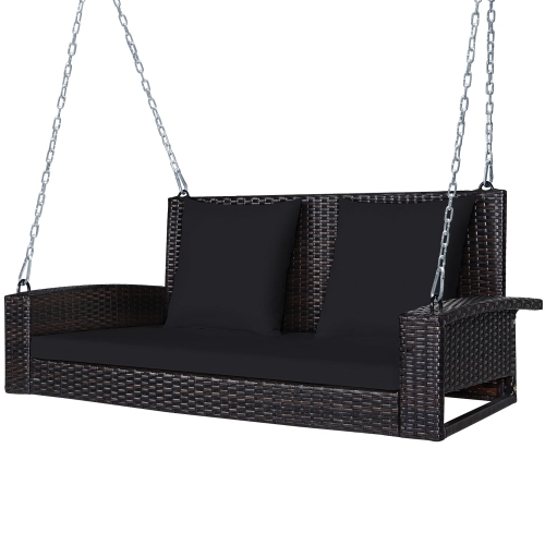 Costway 2-Person Patio Rattan Hanging Porch Swing Bench Chair Cushion