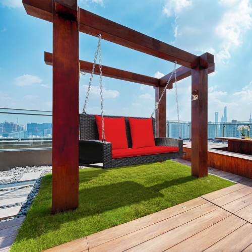Costway 2-Person Patio Rattan Hanging Porch Swing Bench Chair Cushion