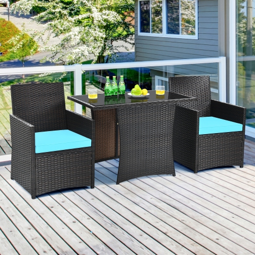 Costway 3PCS Patio Rattan Furniture Set Cushion Sofa Armrest Garden Deck
