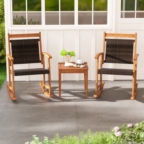 Ensemble bistro de patio en rotin 3PCS de Costway avec accoudoirs en bois d'acacia