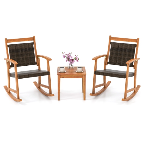 Ensemble bistro de patio en rotin 3PCS de Costway avec accoudoirs en bois d'acacia