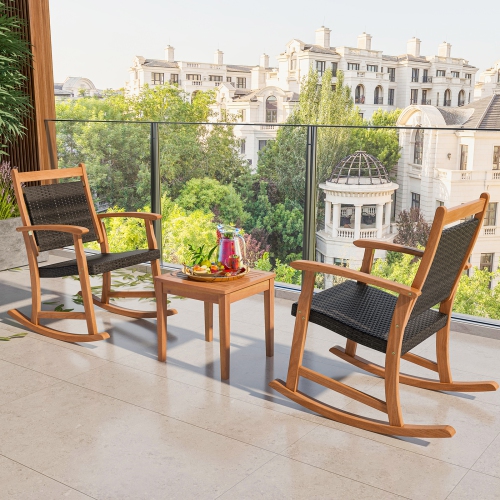 Ensemble bistro de patio en rotin 3PCS de Costway avec accoudoirs en bois d'acacia