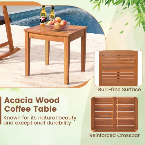 Ensemble bistro de patio en rotin 3PCS de Costway avec accoudoirs en bois d'acacia