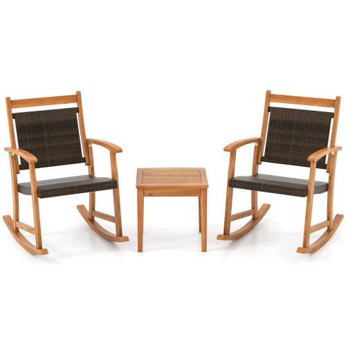 Ensemble bistro de patio en rotin 3PCS de Costway avec accoudoirs en bois d'acacia