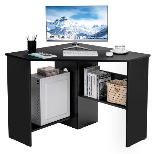 Costway Corner Computer Desk Triangle Writing Workstation w/ Storage Shelf