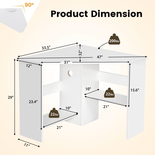 Costway Corner Computer Desk Triangle Writing Workstation w/ Storage Shelf