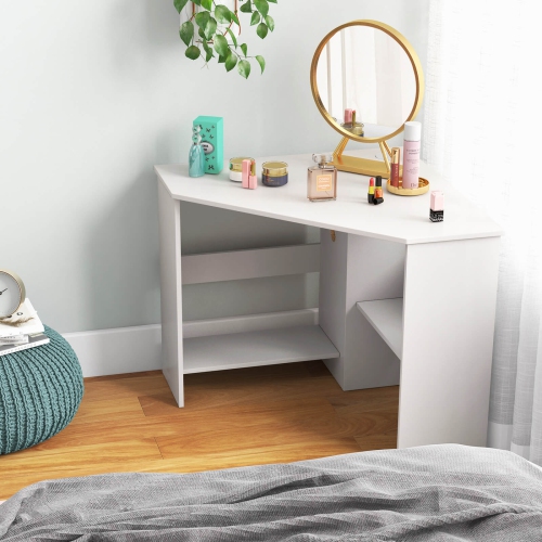 Costway Corner Computer Desk Triangle Writing Workstation w/ Storage Shelf