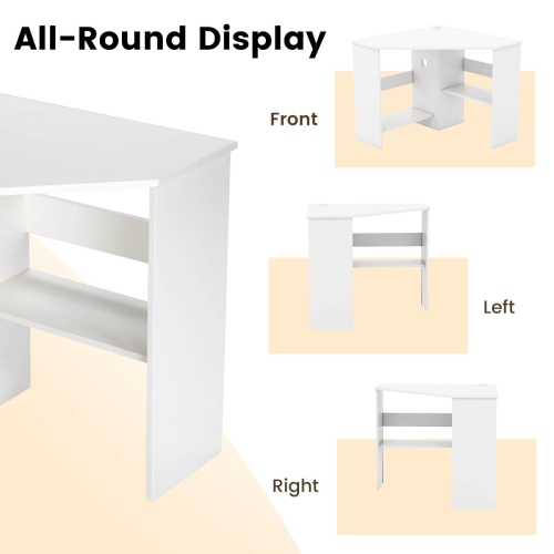 Costway Corner Computer Desk Triangle Writing Workstation w/ Storage Shelf