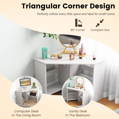 Costway Corner Computer Desk Triangle Writing Workstation w/ Storage Shelf