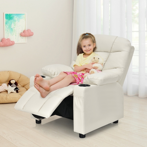 Costway Kids Youth Recliner Chair PU Leather w/Cup Holders & Side Pockets