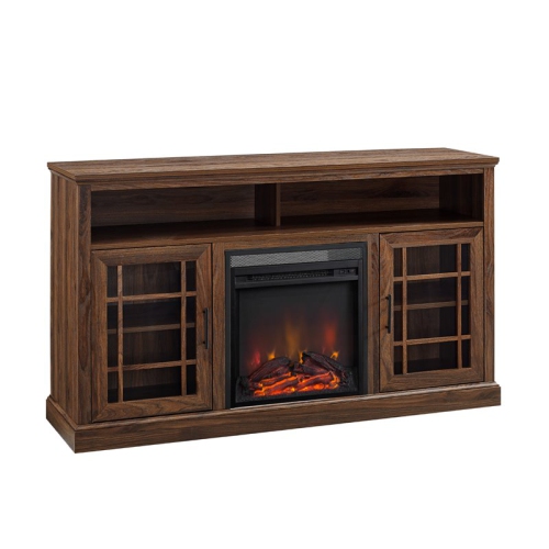 PEMBERLY ROW  58" Classic Glass Door Highboy Fireplace Tv Stand In Dark Walnut