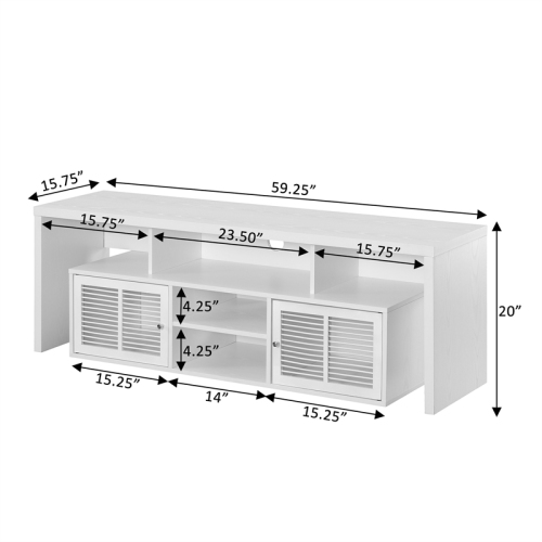 Lexington 60-inch TV Stand with Storage Cabinets and Shelves in White Wood