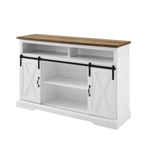 BOWERY HILL  Engineered Wood Sliding Barn Door Highboy Console In Solid In White