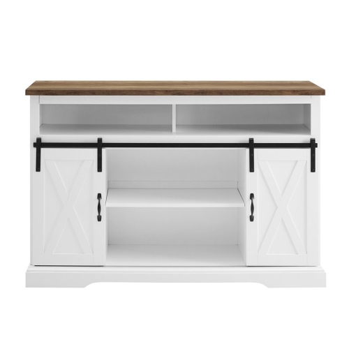 Bowery Hill Engineered Wood Sliding Barn Door Highboy Console in Solid White