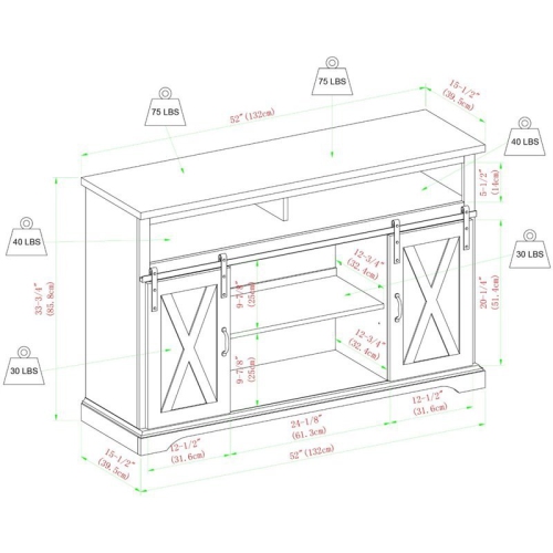 Bowery Hill Engineered Wood Sliding Barn Door Highboy Console in Solid White