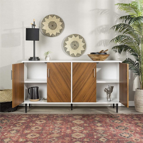 Pemberly Row 58" Modern Bookmatch Buffet - White and Teak