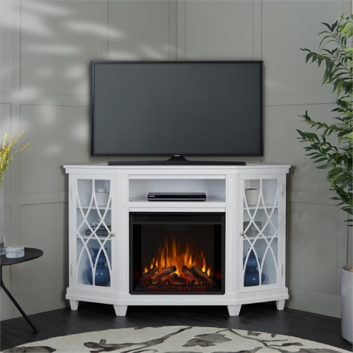 Real Flame Lynette Corner Fireplace TV Stand in White