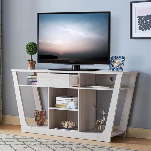 Furniture of America Frankl Modern Wood 60-Inch TV Stand in White Oak