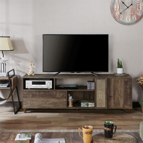 Furniture of America Estel Rustic Wood Storage 70-Inch TV Stand in Reclaimed Oak