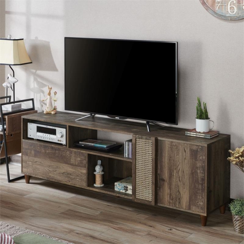Furniture of America Estel Rustic Wood Storage 70-Inch TV Stand in Reclaimed Oak