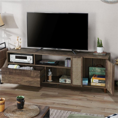 Furniture of America Estel Rustic Wood Storage 70-Inch TV Stand in Reclaimed Oak