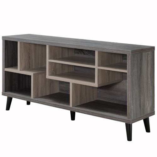 Furniture of America Nahmene Mid-Century Wood 7-Shelf TV Stand in Gray
