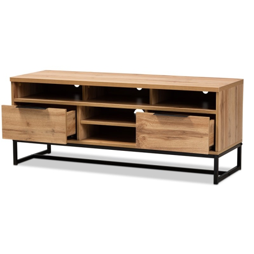 Bowery Hill Industrial Wood Metal 2-Drawer TV Stand in Black and Oak