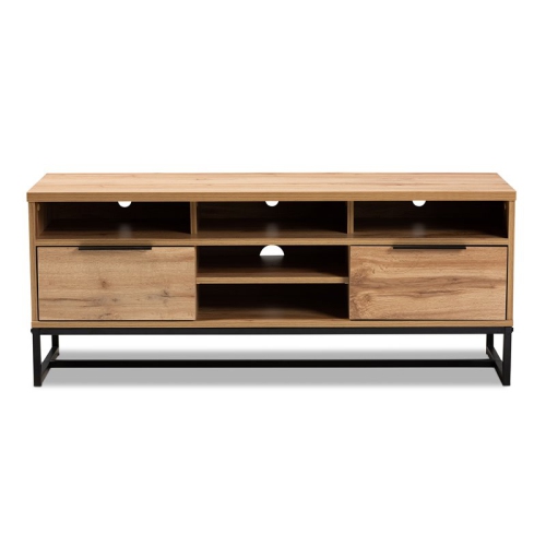 Bowery Hill Industrial Wood Metal 2-Drawer TV Stand in Black and Oak