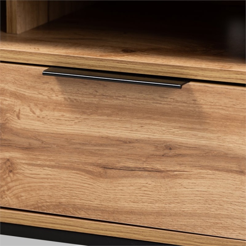 Bowery Hill Industrial Wood Metal 2-Drawer TV Stand in Black and Oak