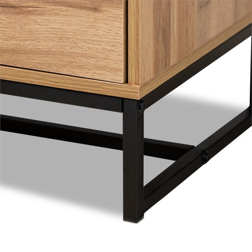 Bowery Hill Industrial Wood Metal 2-Drawer TV Stand in Black and Oak