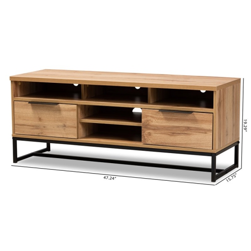 Bowery Hill Industrial Wood Metal 2-Drawer TV Stand in Black and Oak