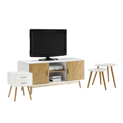 HOME SQUARE 4 Piece Living Room Set With Tv Stands And End Tables In White And Natural