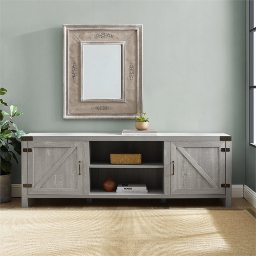 Pemberly Row 70" Modern Farmhouse TV Stand in Stone Gray