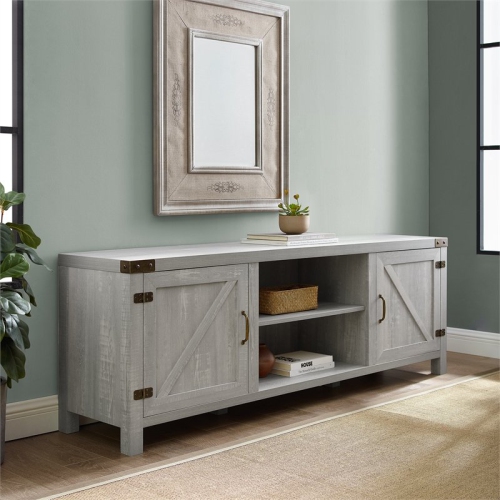 Pemberly Row 70" Modern Farmhouse TV Stand in Stone Gray