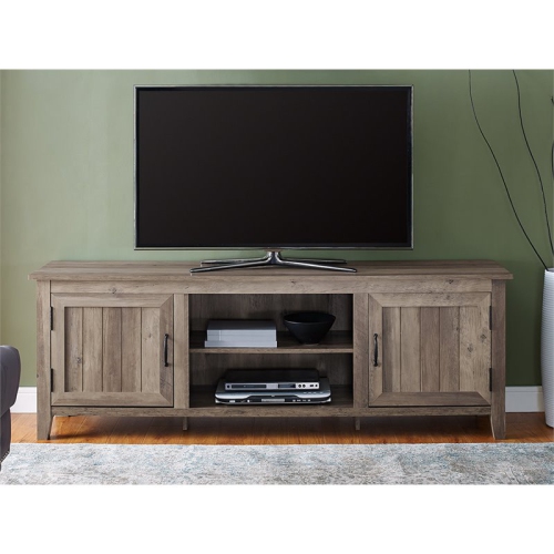 Pemberly Row 70" TV Console with 2-Side Doors and Storage in Gray Wash