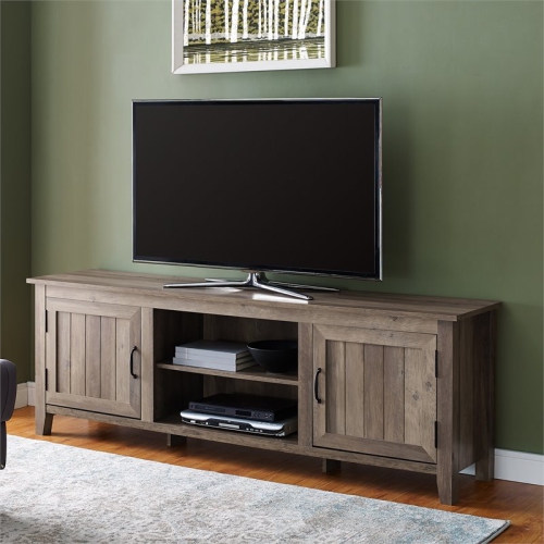 Pemberly Row 70" TV Console with 2-Side Doors and Storage in Gray Wash