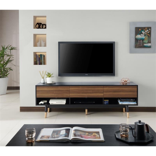 Furniture of America Zuna Mid-Century Modern Wood 3-Drawer TV Stand in Black
