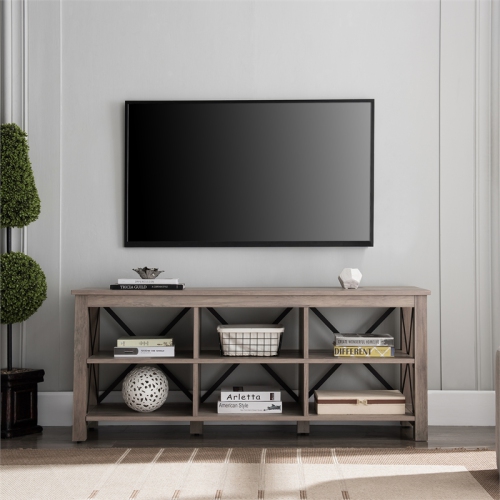 Henn&Hart 58" Gray Oak/Metal TV Stand