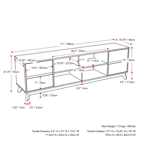 CorLiving Hollywood Brown Wood Grain TV Stand with Drawers for TVs up to 85"