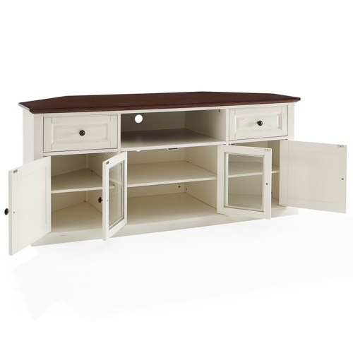 Pemberly Row 60" Corner TV Stand in White and Mahogany
