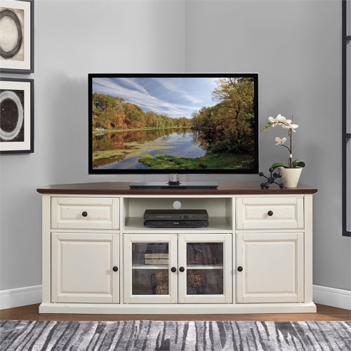 Pemberly Row 60" Corner TV Stand in White and Mahogany