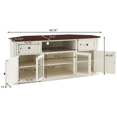 Pemberly Row 60" Corner TV Stand in White and Mahogany