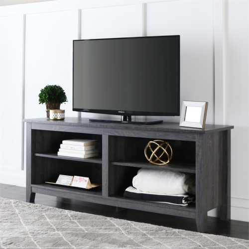 Pemberly Row 58" Wood TV Stand Media Console in Charcoal