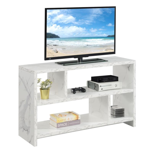 Northfield TV Stand Console with Shelves in White Faux Marble Wood Finish